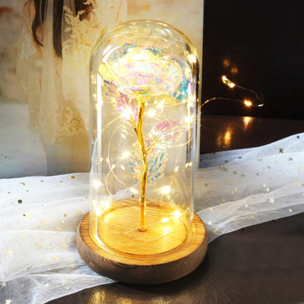 Kunst Roos in Glazen Stolp met Verlichting - Zijden Rozen Bloemen Luxe Glas Decor Ornament