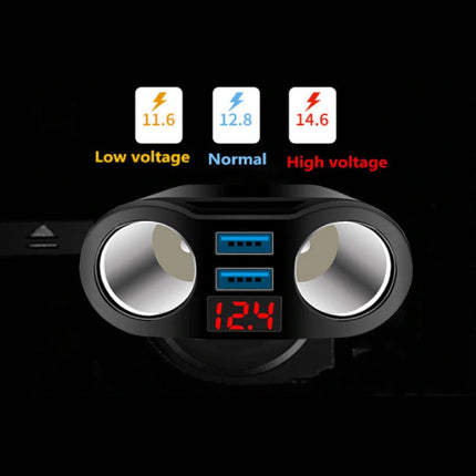 2-Weg Sigarettenaansteker Splitser Plug met 2 USB Poorten 45W / 3.1A - Verdeelstekker Autolader Splitter Dual Port Carcharger - Zwart