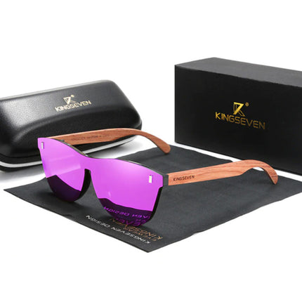Luxe Zonnebril met Houten Montuur - UV400 en Polarisatie Filter voor Vrouwen - Roze