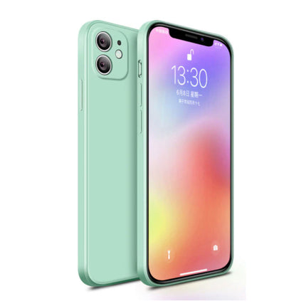 iPhone 12 Square Silicone Hoesje - Zachte Matte Case Liquid Cover Lichtgroen