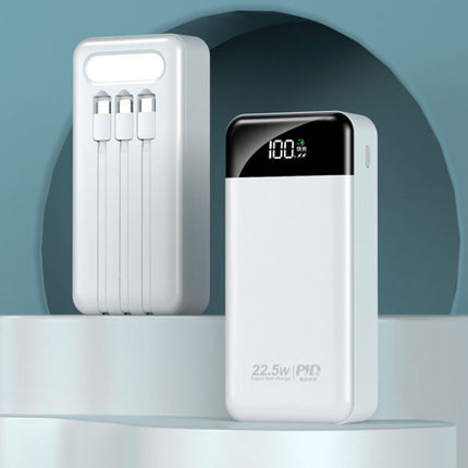 100.000mAh Powerbank met 4 Oplaadpoorten en 3 Kabels - 22.5W Power Delivery - Ingebouwde Zaklamp - Externe Accu Batterij Oplader Zwart