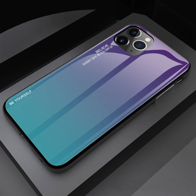 iPhone 11 Pro Hoesje Gradient - TPU en 9H Glas - Shockproof Glossy Case Cover Cas TPU Blauw