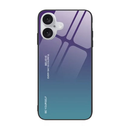 iPhone 15 Plus Hoesje Gradient - TPU en 9H Glas - Shockproof Glossy Case Cover - Paars-Blauw
