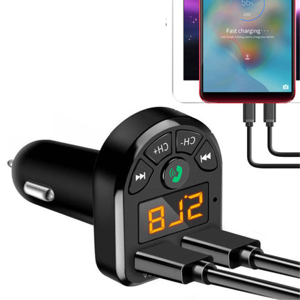 Dual USB Autolader met Bluetooth Transmitter - Handsfree Oplader FM Radio Kit Met SD-Kaart Slot Zwart