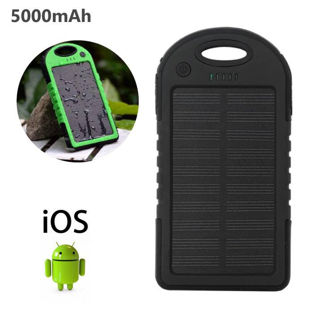 Externe 5000mAh Solar Charger Powerbank Zonnepaneel Noodaccu Batterij Oplader Zon Zwart