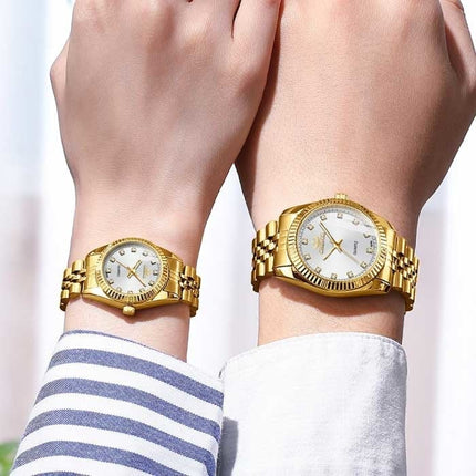 Gouden Luxe Horloge voor Dames - Waterdicht Stras Horloge Roestvrij Stalen Armband Goud