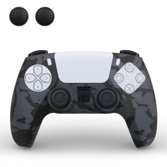 Antislip Hoes / Skin voor PlayStation 5 Controller met Joystick Caps - Rubber Grip Cover PS5 - Zwart Camo
