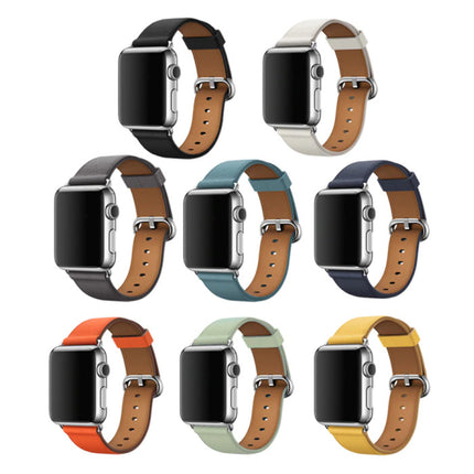 Leren Bandje voor iWatch 44mm - Armband Polsband Duurzaam Leer Horlogeband Roestvrij Staal Sluiting Grijs