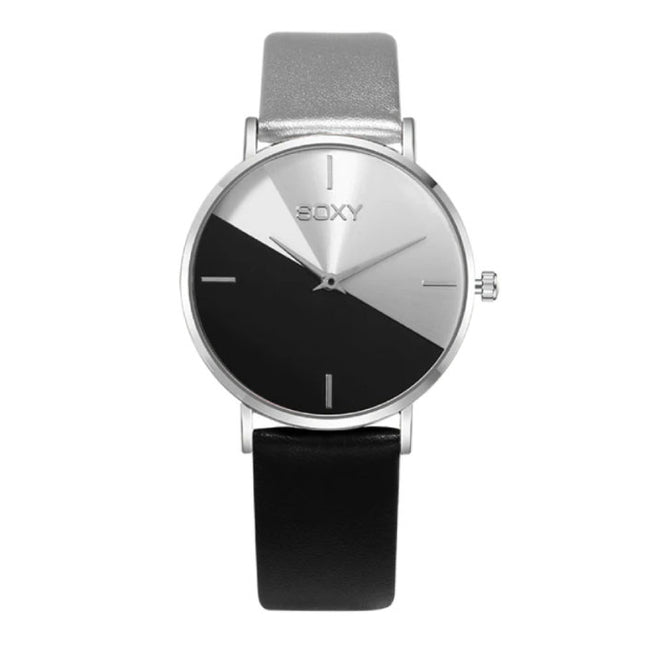 Minimalist Horloge voor Dames - Leren bandje - Anoloog Kwarts Uurwerk voor Vrouwen Zwart