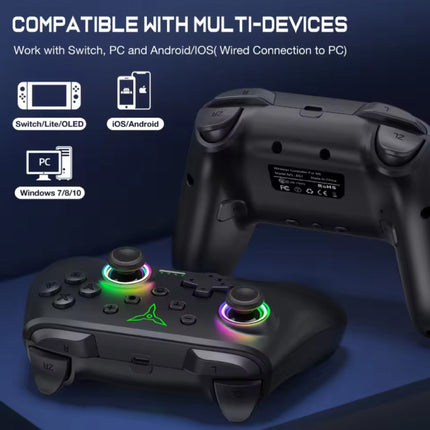 Q218 RGB Gaming Controller voor Nintendo Switch / PC - Draadloze Bluetooth Gamepad - Zwart