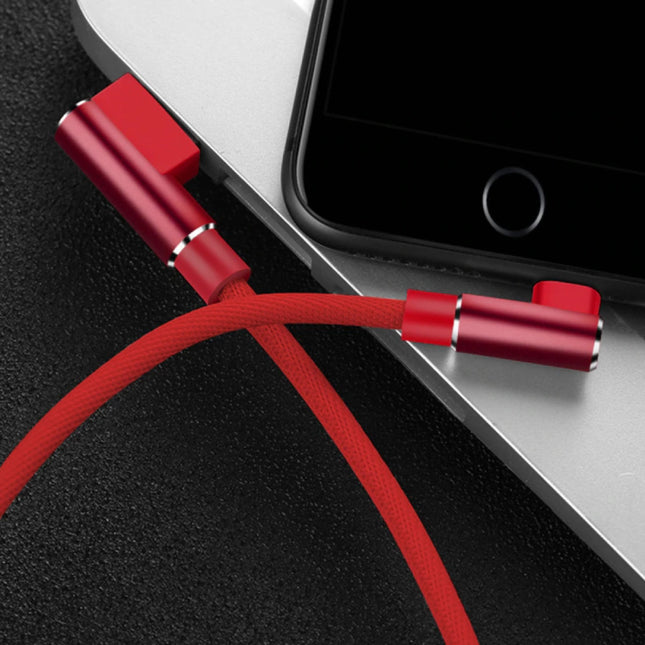 iPhone Lightning Oplaadkabel 90° - 3 Meter - Gevlochten Nylon Oplader Data Kabel Android Rood