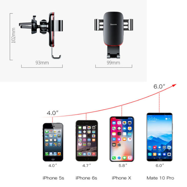 Universele Telefoonhouder Auto met Luchtrooster Clip - Zwaartekracht Dashboard Smartphone Holder Zilver