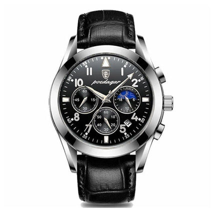 Roestvrij Staal Horloge voor Heren - Lichtgevend Luxe Uurwerk Waterdicht Kwarts Zilver Zwart Leren Bandje 