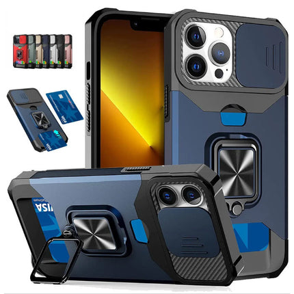 iPhone 11 Pro - Card Slot Hoesje met Kickstand en Camera Slide - Grip Socket Magnetische Cover Case Rose Gold