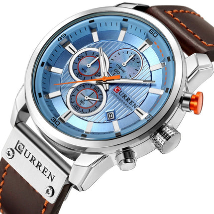 Heren Horloge met Leren Bandje - Anoloog Luxe Kwarts Uurwerk voor Mannen - Roestvrij staal - Bruin-Zilver