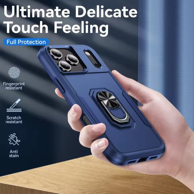 iPhone 16 Plus - Militair Shockproof Hoesje met Kickstand - Grip Socket Magnetische Cover Case - Blauw