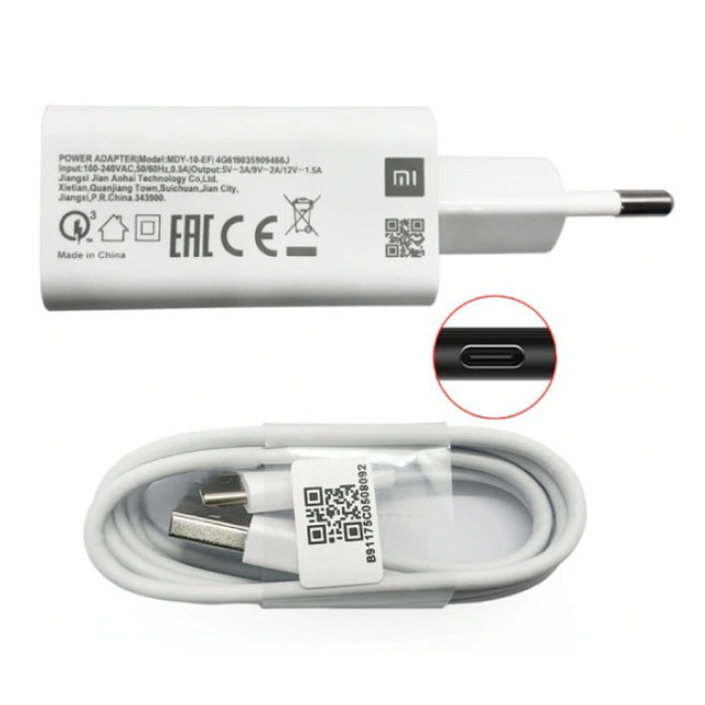 Fast Charge Stekkerlader + USB-C Oplaadkabel - 3A Quick Charge 3.0 Oplader Adapter en Data Kabel Wit