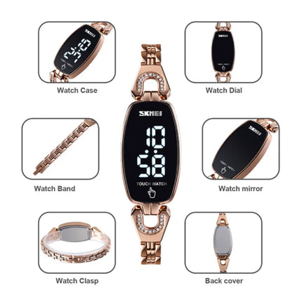 Diamant Horloge voor Vrouwen - Digitaal LED Uurwerk Touch Screen Waterdicht Zwart