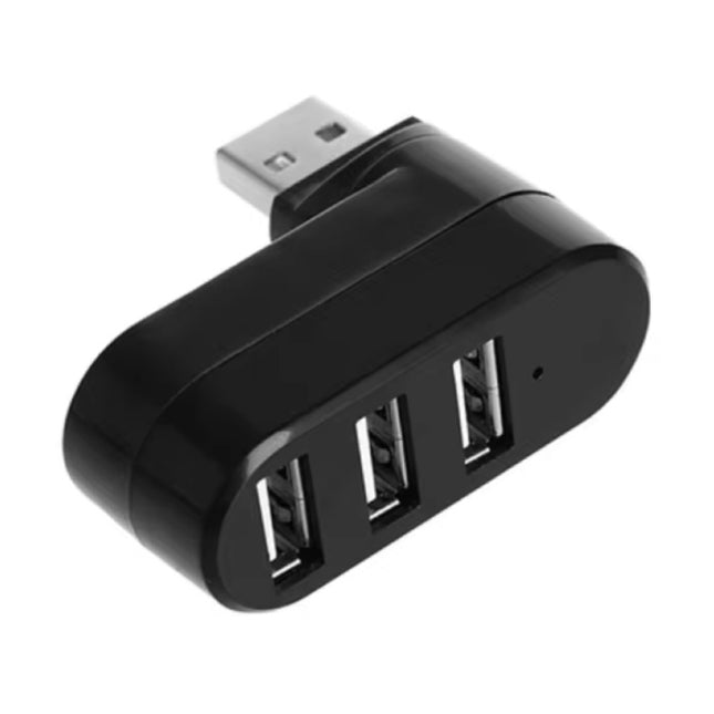 3 in 1 USB 2.0 Hub - Roterende Splitter Data Overdracht Oplader - Zwart