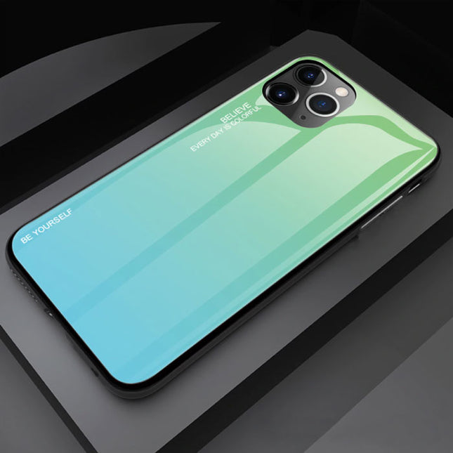 iPhone 11 Pro Hoesje Gradient - TPU en 9H Glas - Shockproof Glossy Case Cover Cas TPU Groen