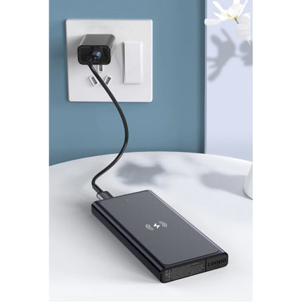 10.000mAh Draadloze Qi Oplader + Powerbank Noodaccu Batterij - PD QC3.0 Wireless Charger Pad Zwart