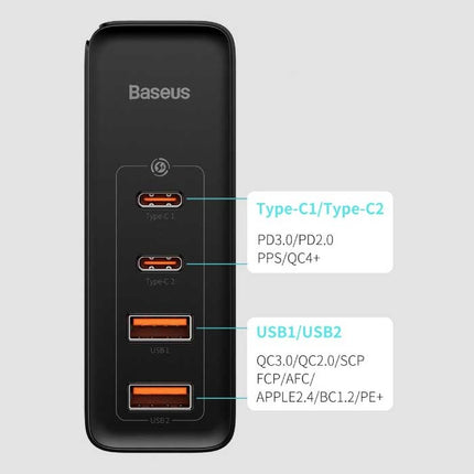 100W Stekkerlader - Quad Port PD / Quick Charge 3.0 - GaN Power Delivery USB Fast Charge - Oplader Muur Wallcharger AC Thuislader Adapter Zwart