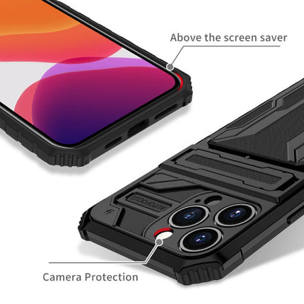 iPhone 12 Pro - Armor Card Slot Hoesje met Kickstand - Wallet Cover Case Paars