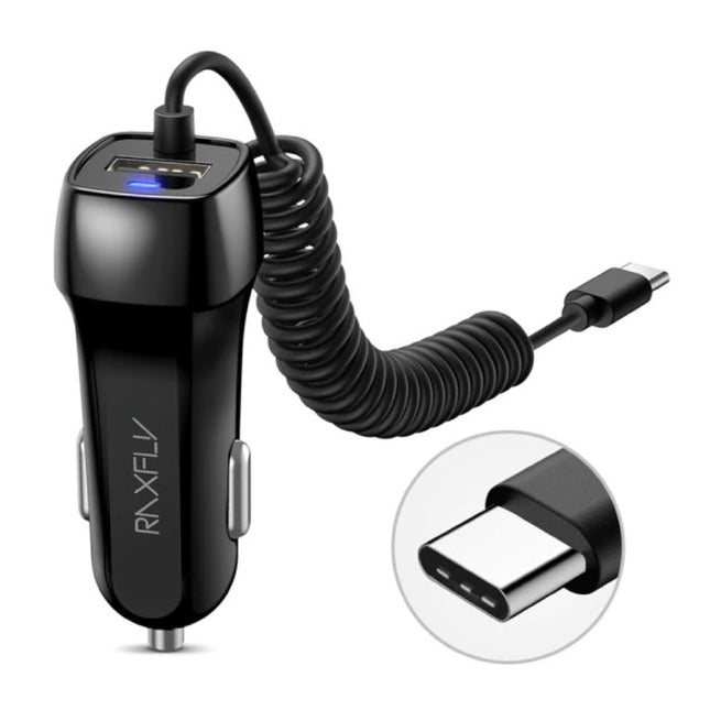 USB-C Autolader/Carcharger met 2.4A Fast Charging - Zwart