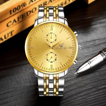 Staal Horloge voor Heren - Leren Bandje Anoloog Luxe Uurwerk voor Mannen Kwarts