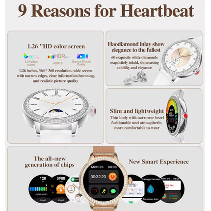 Diamant Smartwatch - Gezondheid Monitor Sport Tracker Horloge iOS Android - Mesh Bandje - Wit