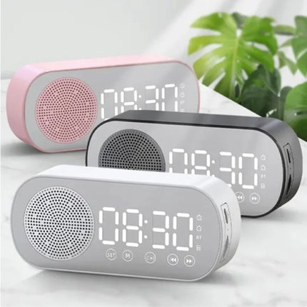 Alarm Klok Speaker - Spiegel FM Radio LED Snooze Wekker - Wit