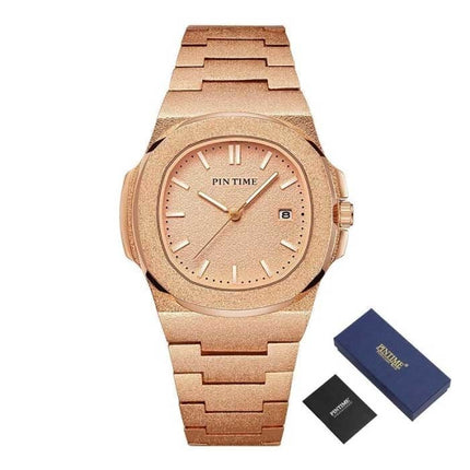 Frosted Luxe Horloge voor Heren - Roestvrij Staal Kwarts Uurwerk met Opbergdoosje Rose Gold
