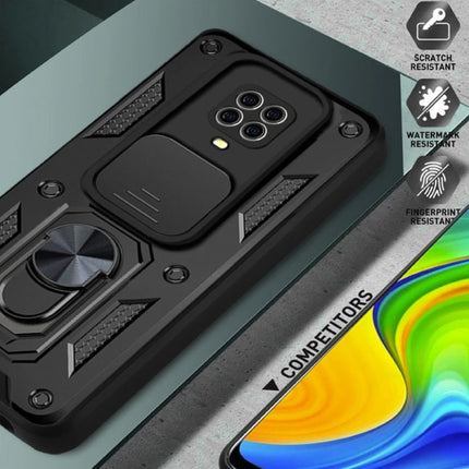 Xiaomi Redmi Note 8 Pro - Armor Hoesje met Kickstand en Camera Slide - Magnetische Pop Grip Cover Case Zwart