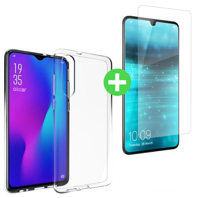 Huawei P30 Transparant TPU Hoesje + Screen Protector Tempered Glass