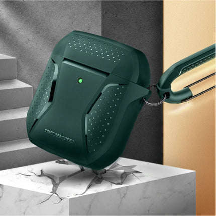 Shockproof Hoesje voor AirPods 1 / 2 met Karabijnhaak - AirPod Case Cover Skin - Groen