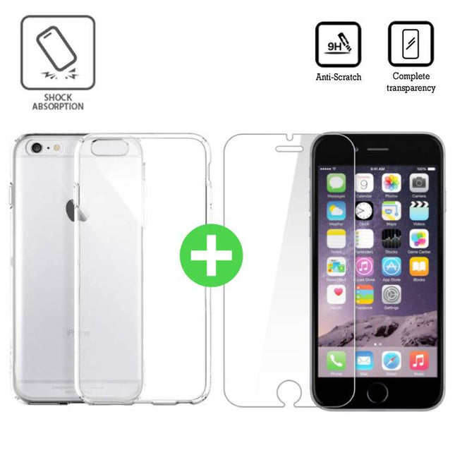 iPhone 6S Transparant TPU Hoesje + Screen Protector Tempered Glass 