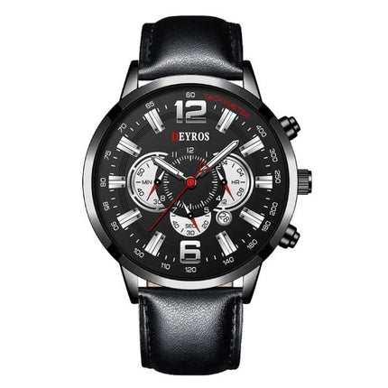Roestvrij Staal Sport Horloge voor Heren - Kwarts Uurwerk Kalender Lichtgevende Klok Leer Zwart Zilver