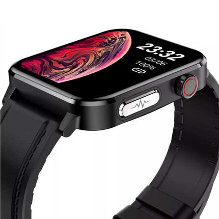 E86 ECG Smartwatch met Extra Bandje - Fitness Sport Activity Tracker Horloge Android - Leren Bandje Bruin