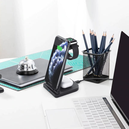 3 in 1 Opvouwbaar Oplaadstation voor Apple iPhone / iWatch / AirPods -  Charging Dock 10W Wireless Pad Wit