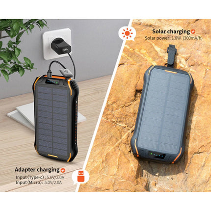 Solar Powerbank met 3 Poorten 26.800mAh - Ingebouwde Zaklamp - Externe Noodaccu Batterij Oplader Charger Zon Blauw