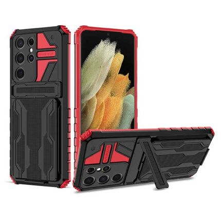 Samsung Galaxy S21 Plus - Armor Card Slot Hoesje met Kickstand - Wallet Cover Case Rood