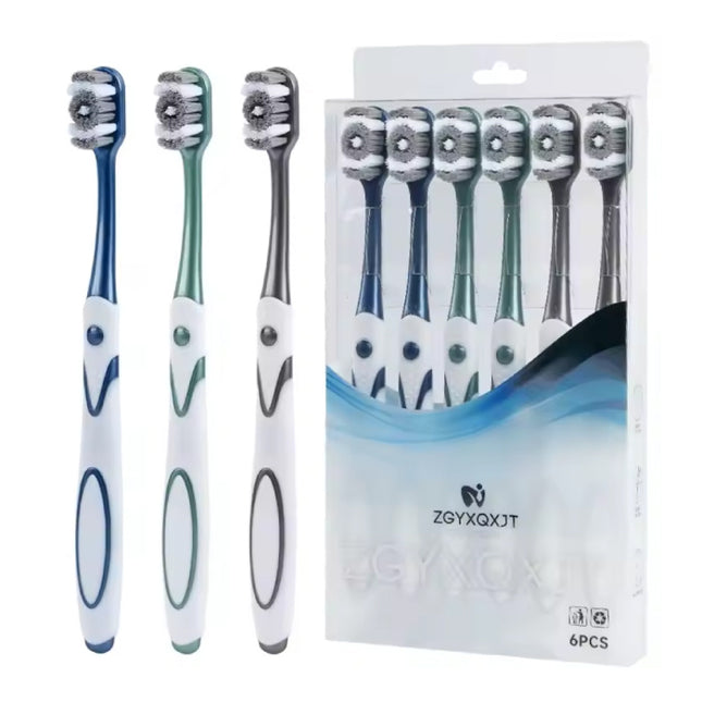 6-Pack Tandenborstel Set voor Volwassenen - Zwart Blauw Groen 