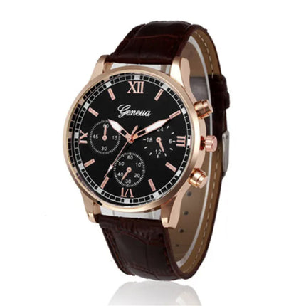 Luxe Heren Horloge - Kwarts Uurwerk Leren Bandje Rose Gold Bruin