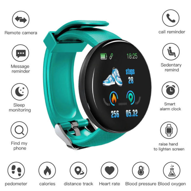 Originele D18 Smartwatch Curved HD Smartphone Fitness Sport Activity Tracker Horloge iOS Android iPhone Samsung Huawei Groen