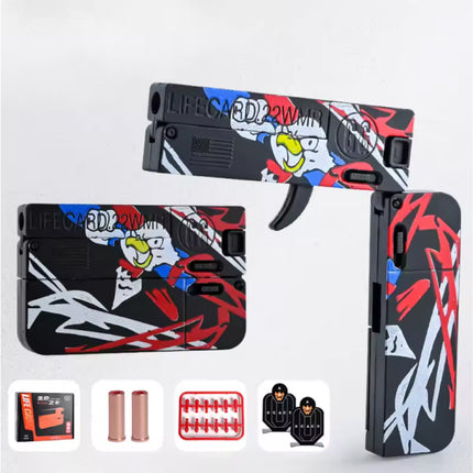 Lifecard Vouwbaar Soft Bullet Pistool - Speelgoed Shell Geweer - Zwart Blauw Rood
