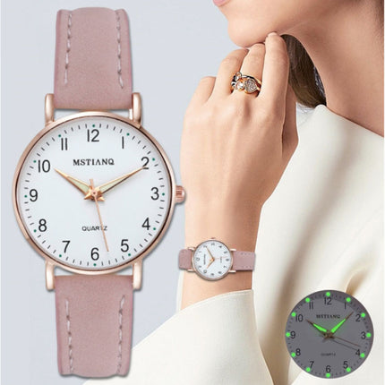 Minimalistisch Horloge voor Dames - Modieus Kwarts Uurwerk Vrouwen Lichtgevend Leer Bandje Beige