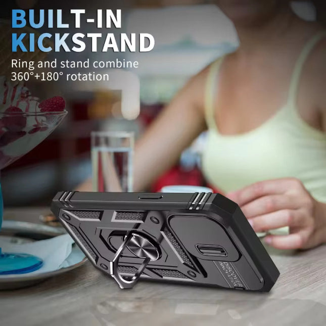 Armor Hoesje voor iPhone 15 Plus - met Kickstand en Camera Slide - Magneet Grip Cover - Groen