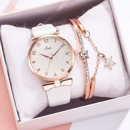Luxe Horloge met Armband voor Dames - Kwarts Polshorloge Leren Bandje Grijs