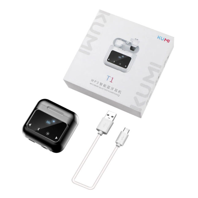 K1 3-in-1 Draadloze Oortjes + Media Speler/Powerbank Touch Bediening TWS Bluetooth 5.0 Wireless Earphones Muziek Oortelefoon Zwart