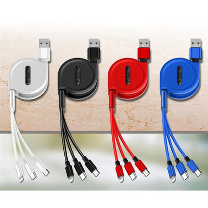 3 in 1 Intrekbare Oplaadkabel - iPhone Lightning / USB-C / Micro-USB - 1.2 Meter Oplader Spiral Data Kabel Roze-Transparant